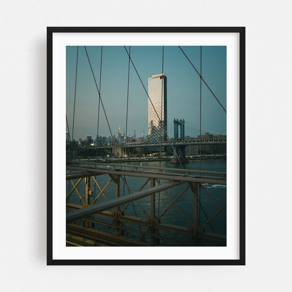 Two Bridges - Manhattan New York Photography City Skyline Bridge Architecture Travel Poster Water Nightlife Black Framed Wall Art Print 6 x 8 inches
