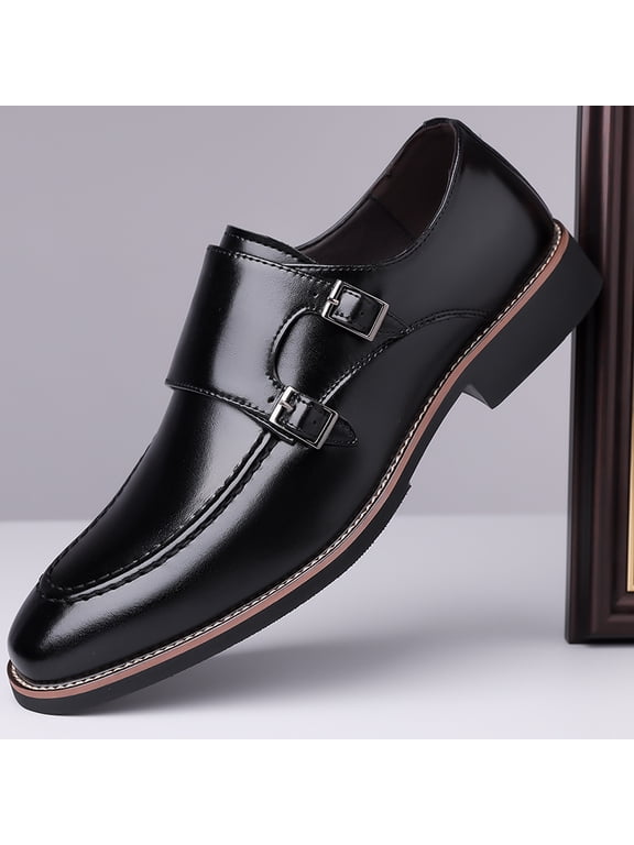 Two Buckle Monk Strap Brown Leather Formal Dress Shoes for Men