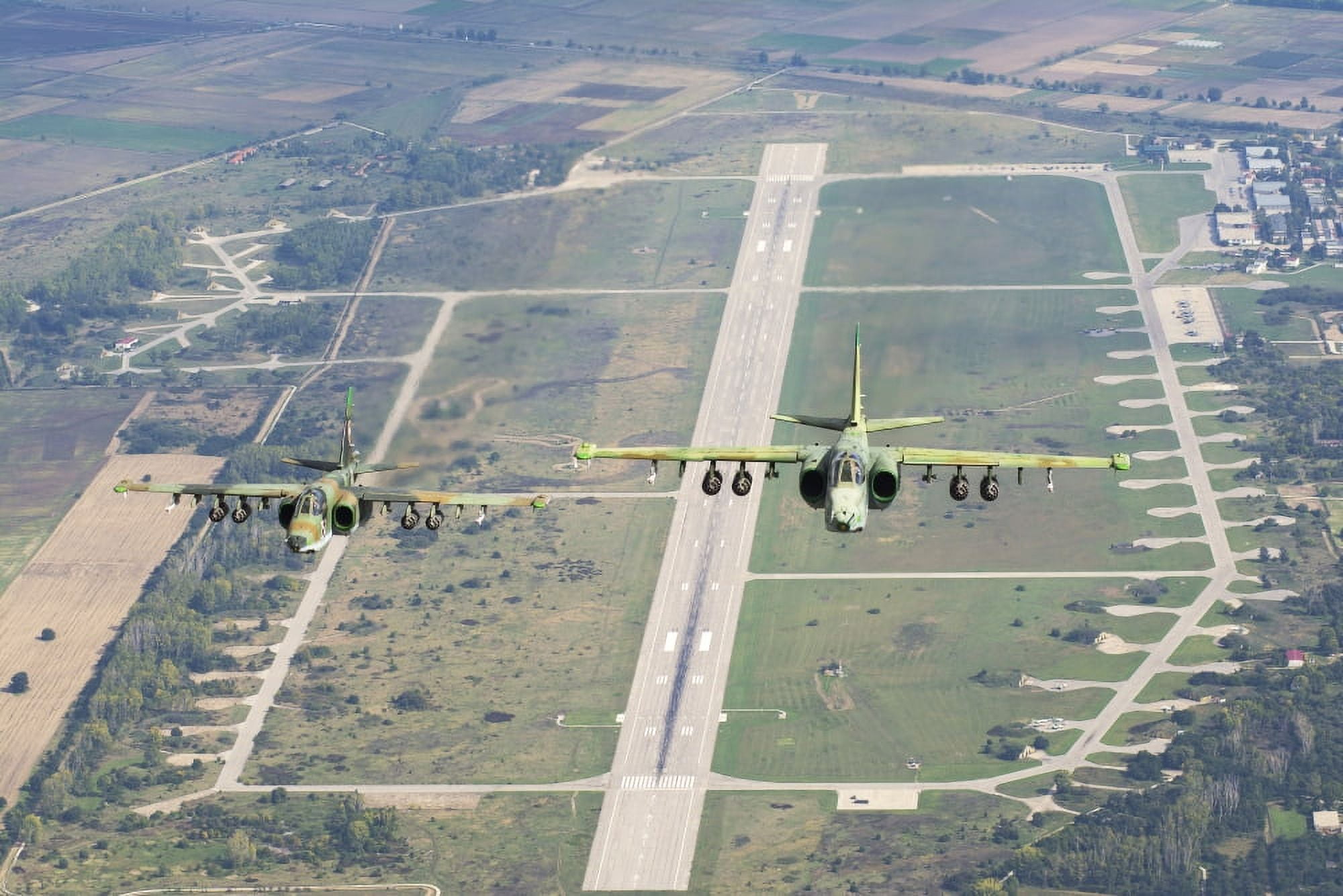 Two Bulgarian Air Force Sukhoi Su-25s aircraft flying over Bulgaria Canvas Art - Daniele FaccioliStocktrek Images (34 x 23)