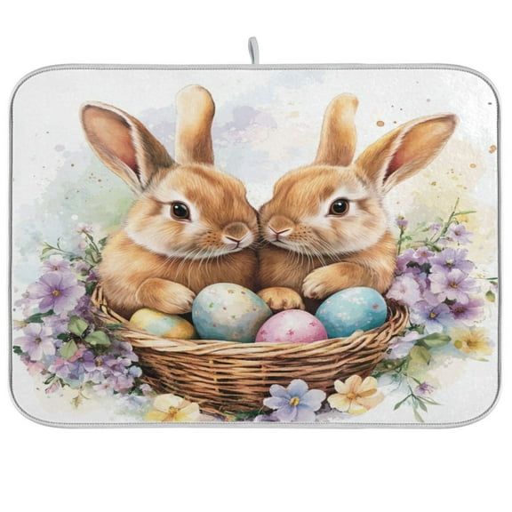 Two Bunnies Dish Drying Mat Kitchen Mats Microfiber Counter Absorbent Dish Pad Drainer Rack