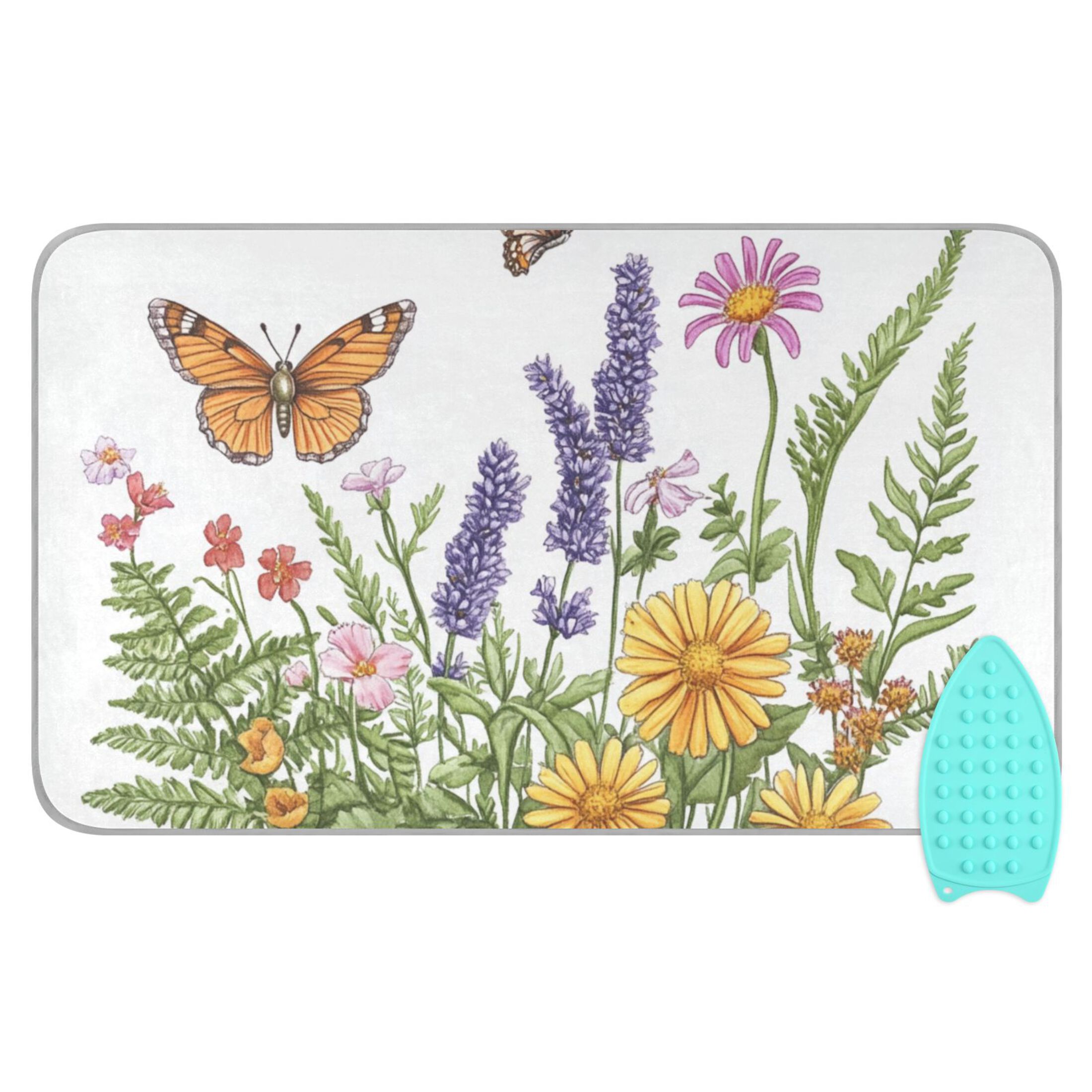 Two Butterflies Flowers Ferns Ironing Mat Blanket Portable Travel Ironing Pad Heat Resistant Pad 47.2" x 27.6”