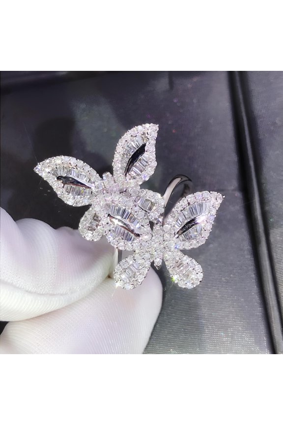 Two Butterfly Square Zircon Simulation Diamond Ring
