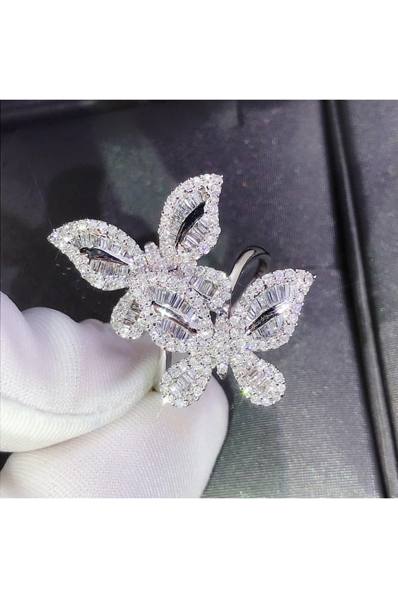 Two Butterfly Square Zircon Simulation Diamond Ring