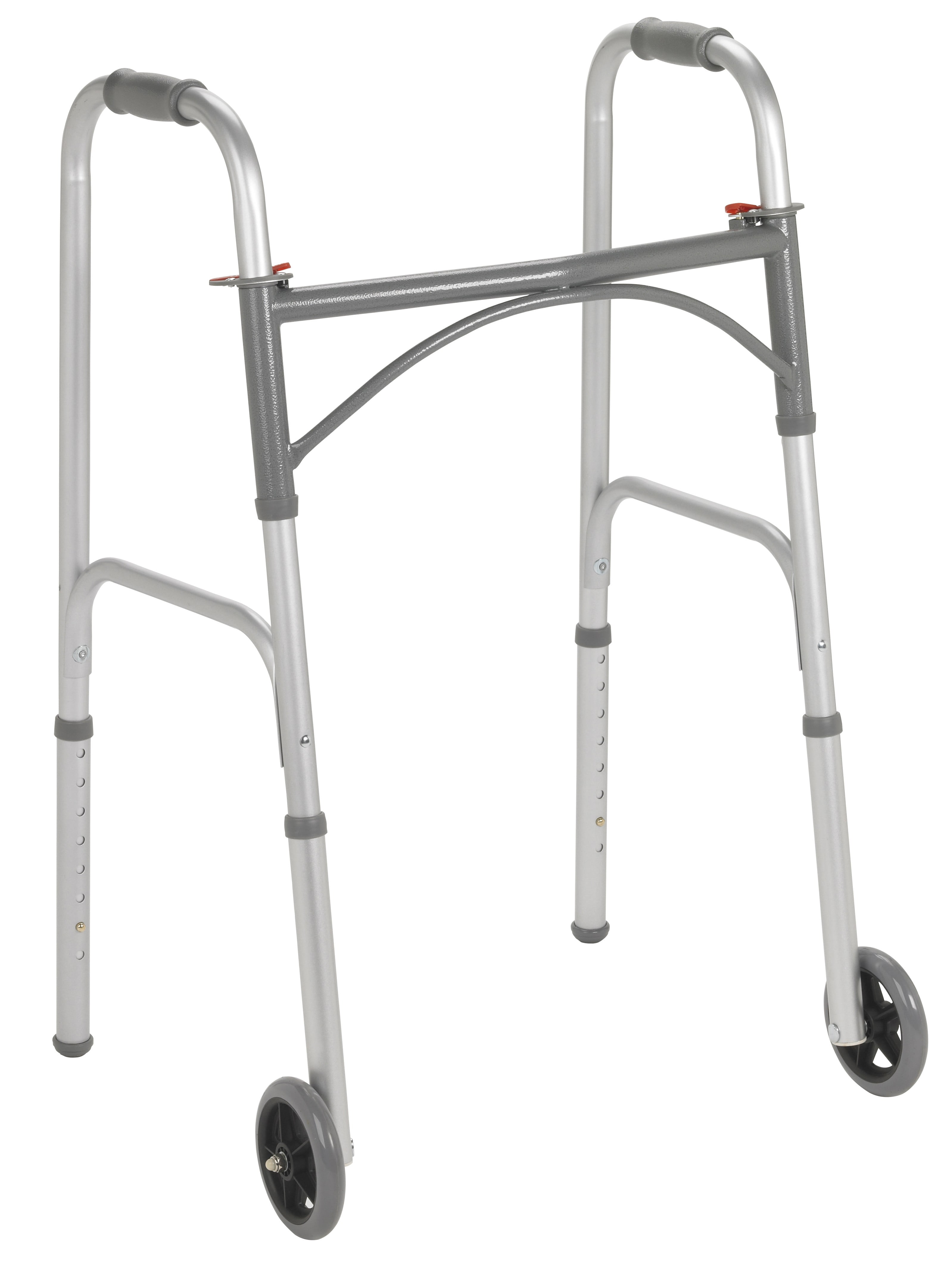 Two Button Folding Walker with 5'' Wheels Case of 4