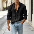 thumbnail image 1 of Two Button Linen Pullover for Men Casual Fashion Solid Patchwork Pullover Button Long Sleeve Blouse Men's Soft Breathable Everyday Top, 1 of 8