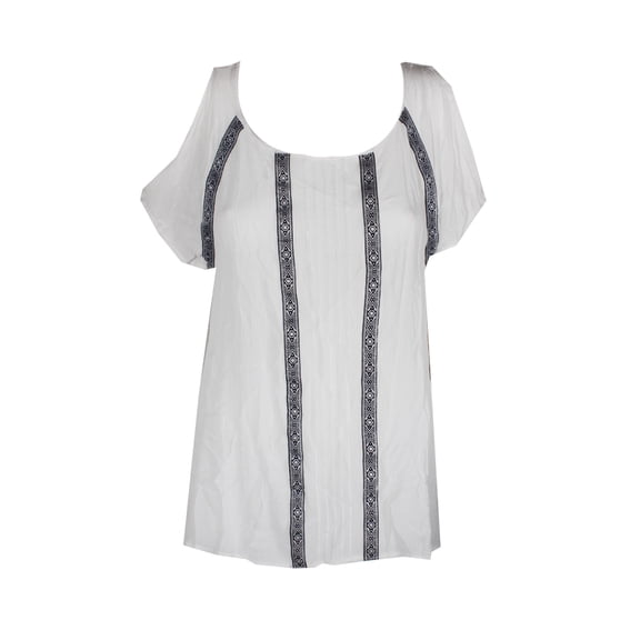 Two By Vince Camuto Ivory Embroidered Cold-Shoulder Top S