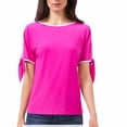 thumbnail image 1 of Two By Vince Camuto Women's Tie Sleeve Top (Fiercely Fuschia/White, L), 1 of 2