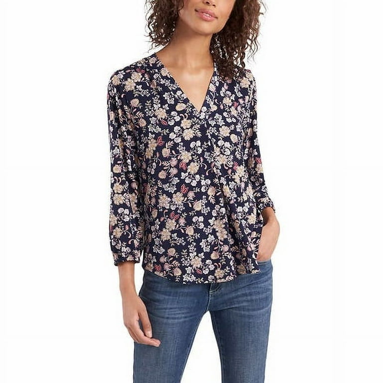 Two By Vince Camuto Women's V-Neck Top (Blue Floral,XS)