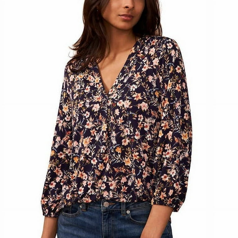 Two By Vince Camuto Women's V-Neck Top (Navy Floral, X-Small)