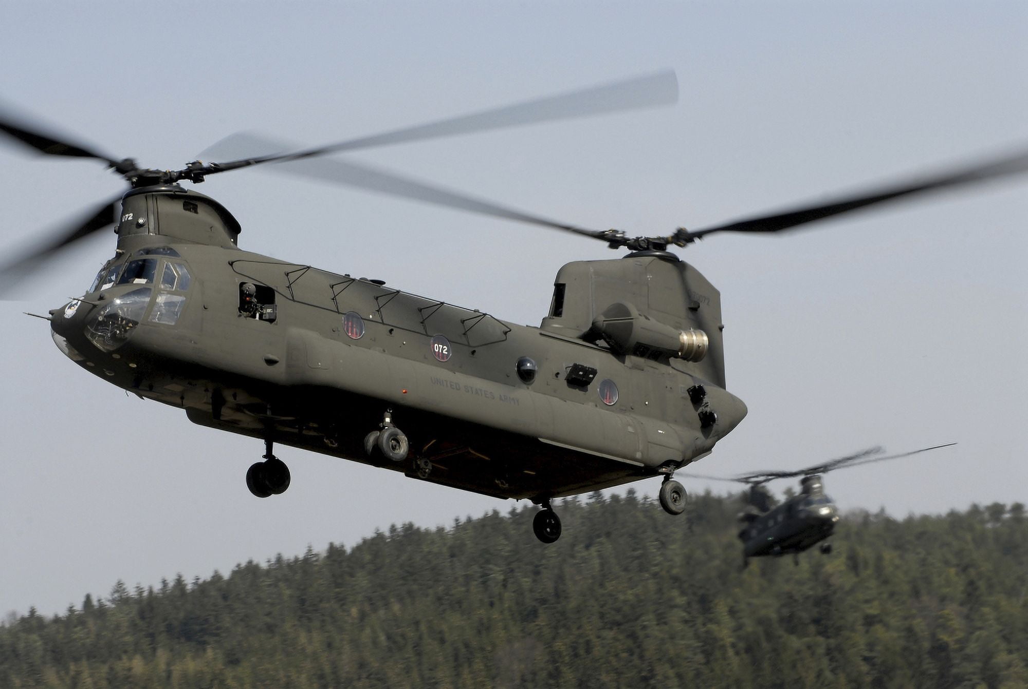 Two CH-47 Chinook helicopters in flight Canvas Art - Stocktrek Images (35 x 23)