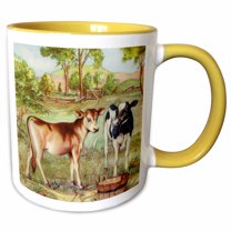 3drose, Two Calves Cartoon, 11oz Two-tone Yellow Mug