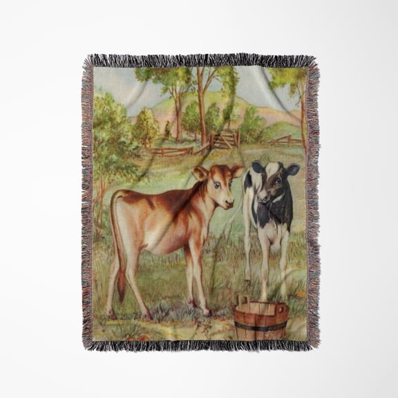 Two Calves Cartoon, Woven Blanket