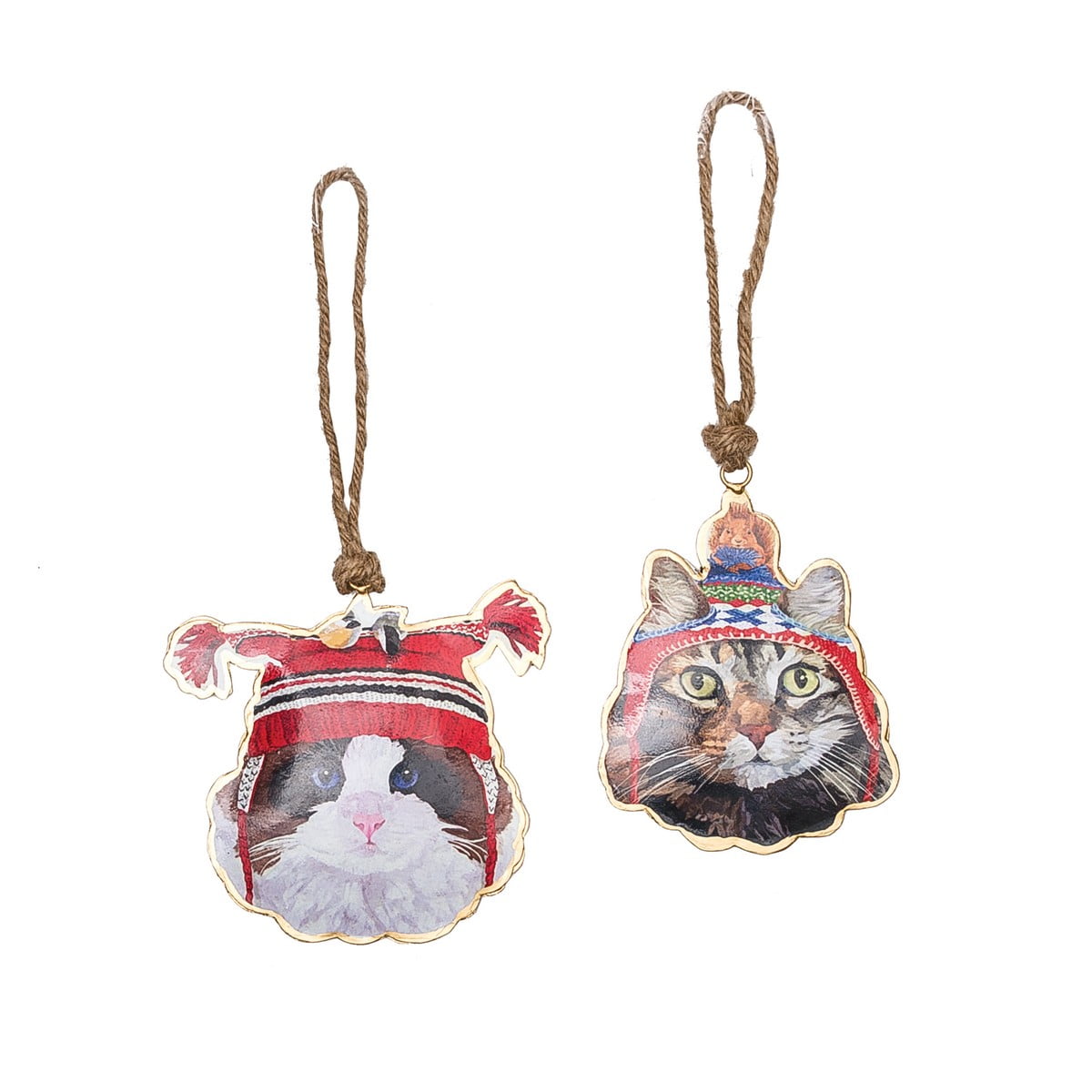 Festive Cat Resin Ornament Set with Hats, 2 Pieces