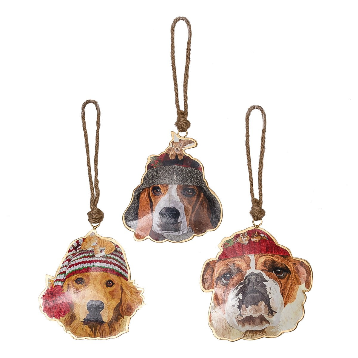 Festive Resin Dog Ornament Set with Rope Hangers