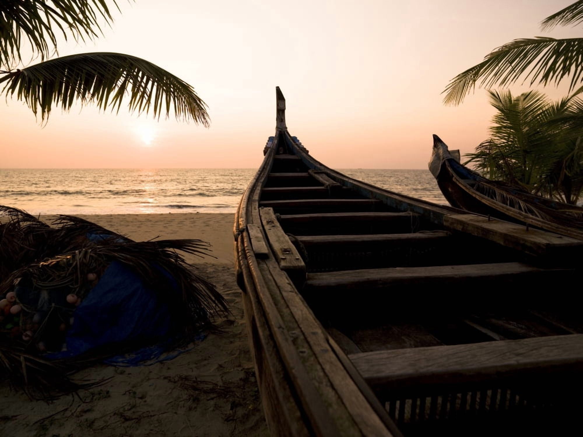 Two Canoes On The Beach At The Arabian Sea Kerala India Canvas Art - Keith Levit Design Pics (18 x 13)