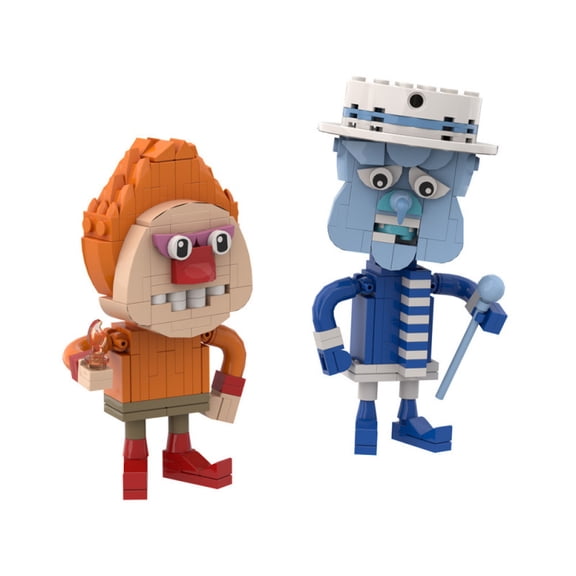 Two Cartoon Character MOC Building Bricks Figure Set