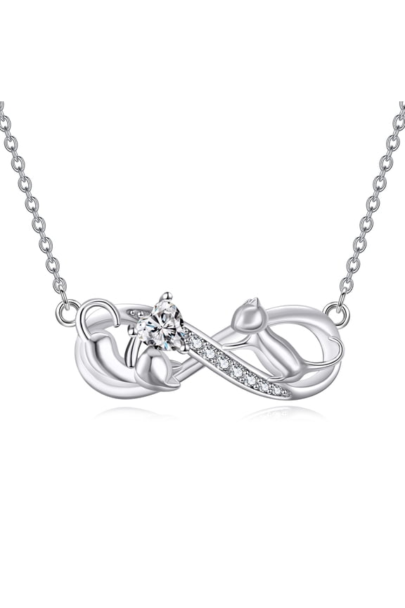 Two Cat Infinity Necklace for Women Sterling Silver Cat Necklace Jewelry Cat Lovers Gifts