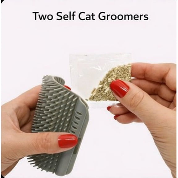 Skruffies Love Cat Wall Corner Self Groomer 2-Pack with Catnip, Gray