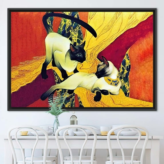 Two Cats Art, Oil Painting Print, Klimt Cats Canvas Art, Home Decor Artwork, Cat Lover Gift Poster, Reproduction Canvas, Canvas Wall Decor - Black Framed