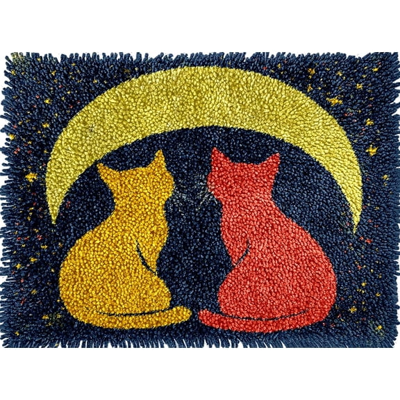 Two Cats Back and Moon Colorful Latch Hook Rug kits Pre-printed Crochet Yarn DIY Hooking Latch Kit Carpet Rug Cover Mat for Christmas Chair Cushion Floor Decor 60x40cm(2)