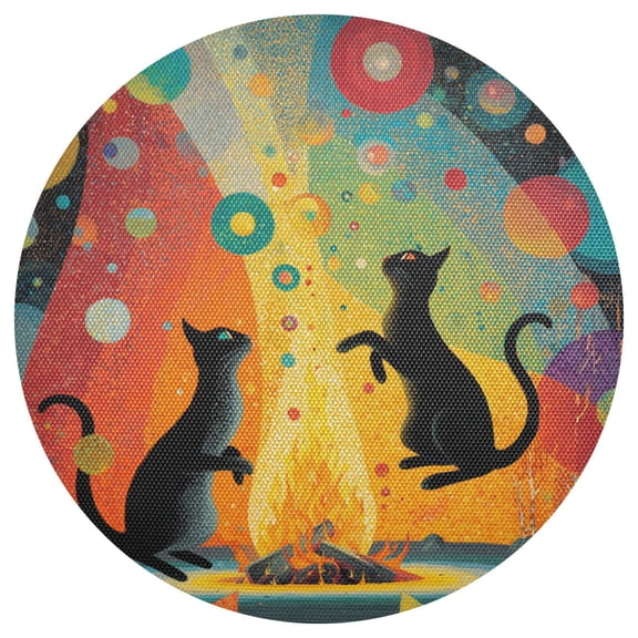 Two Cats Dancing Fantastic Sky PVC Round Grid Placemat Table Mat 1 Pc 15.4" x 15.4"