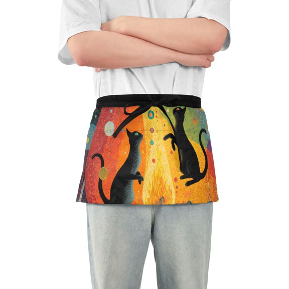 Two Cats Dancing Fantastic Sky Short Server Apron with 3 Pockets for Unisex Chef Gardening