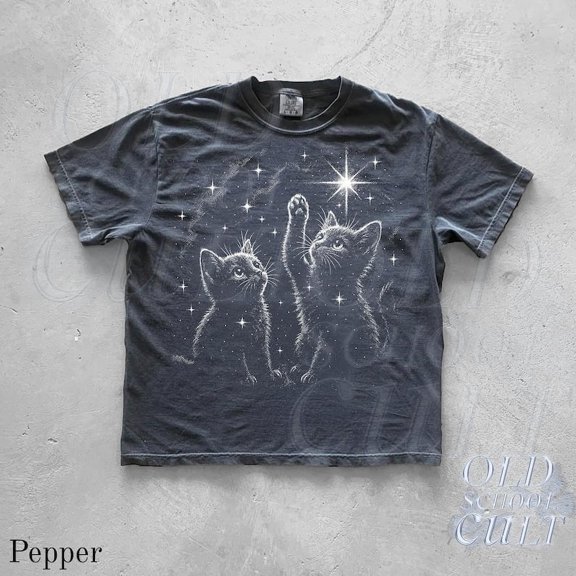 Two Cats In Galaxy Halftone Tshirt, Retro Kitten Shirts, Cat Lovers Shirts, Cat Mom Gift, Gift Shirt