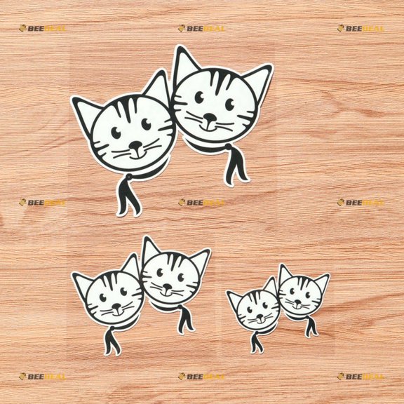 Two Cats Kitties Faces Neckerchief Vinyl Decal Sticker - 3 Pack Glossy, 3 Inches, 4 Inches, 6 Inches - for Car Boat Laptop Cup