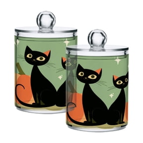 Two Cats Moon Pumpkins Halloween Illustraction Translucent Plastic Cans Storage Canisters with Lid Set of 2