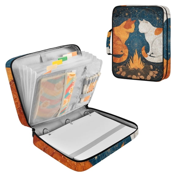Two Cats with Fire Starry Night Accordion File Organizer Expanding File Folder 3-Ring Binder Bag 500 Sheets A4 Size