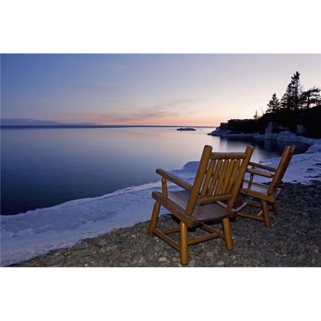 Two Chairs At Waters Edge Looking Out Over Lake Superior - Grand Portage, Minnesota, United States of America Poster Print, 38 x 24 - Large
