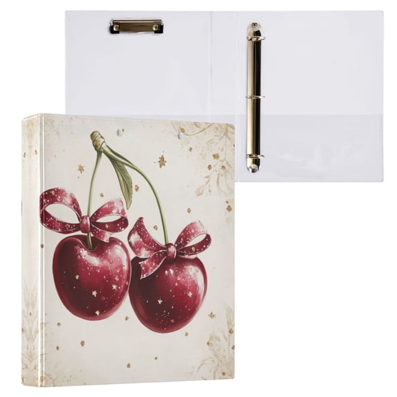 Two Cherries with Bows 3 Ring Hardcover Binders 1.5in Round Rings for Letter-Size Folder Paper Organizer Pockets for Office Student Recipe