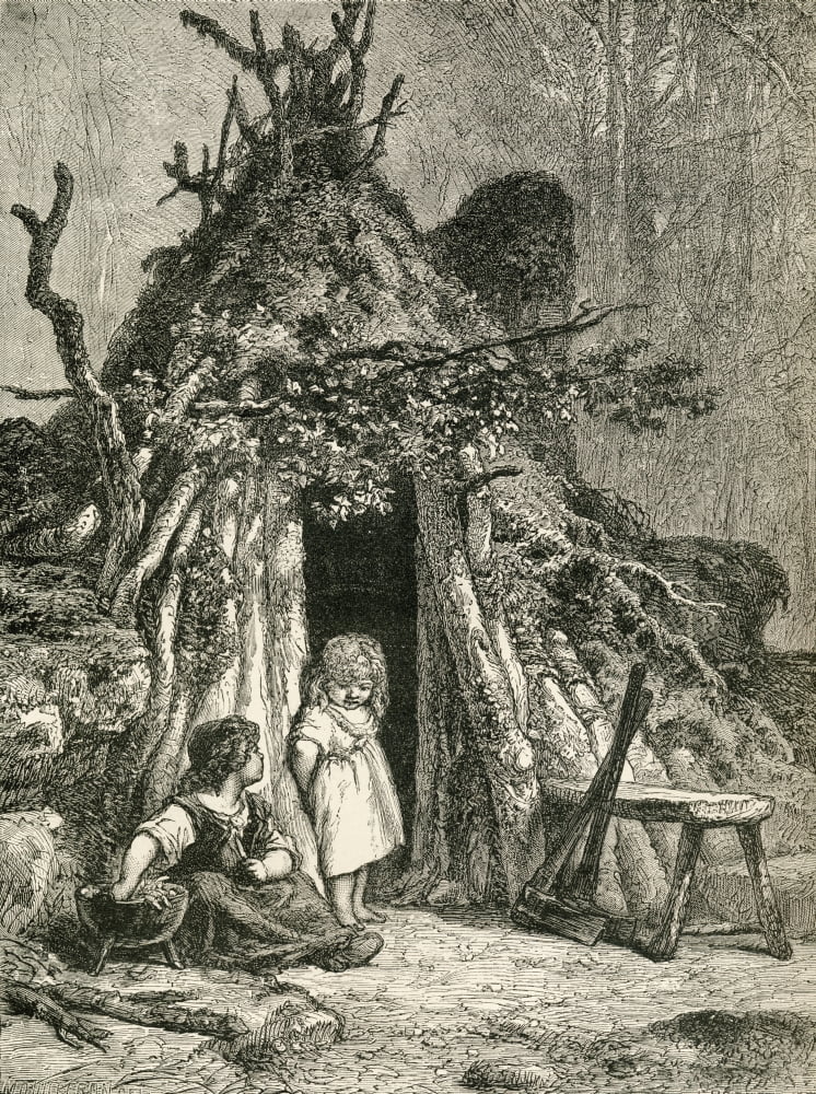 Two Children Outside A Woodmans Cabin In The Ardennes France In The 19Th Century From French Pictures By The Rev Samuel G Green Published 1878 Canvas Art - Ken Welsh Design Pics (12 x 17)