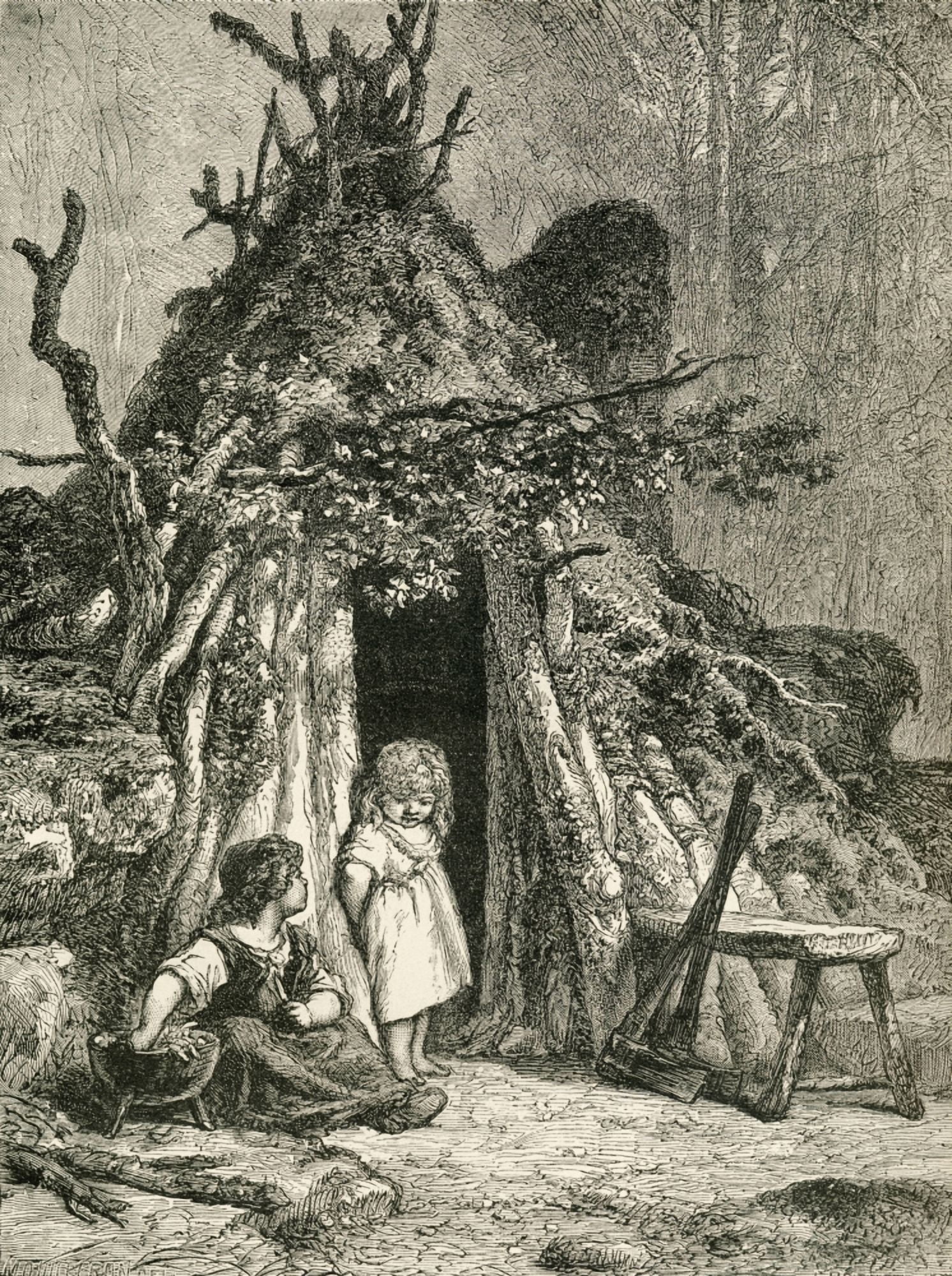 Two Children Outside A Woodmans Cabin In The Ardennes France In The 19Th Century From French Pictures By The Rev Samuel G Green Published 1878 Canvas Art - Ken Welsh Design Pics (24 x 34)