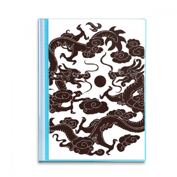 Two Chinese Dragon Animal Pearl Circle Book Sheet Protectors Portfolio Binder Folder