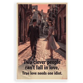 "Two Clever People Can't Fall in Love, True Love Needs One Idiot" Vintage Romantic 12x18 US Made Poster