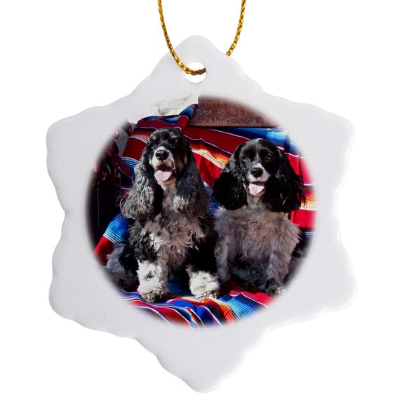 3drose, Two Cocker Spaniel Dogs on Mexican Blanket - Us32 Zmu0076 - Zandria Muench Beraldo, 3 inch Snowflake Porcelain Ornament