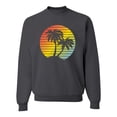 thumbnail image 1 of Two Coconut Palm Trees Beach Sunset | Mens Pop Culture Crewneck Graphic Sweatshirt, Charcoal, Medium, 1 of 4