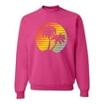 thumbnail image 1 of Two Coconut Palm Trees Beach Sunset | Mens Pop Culture Crewneck Graphic Sweatshirt, Fuschia, Small, 1 of 4