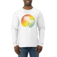 thumbnail image 1 of Two Coconut Palm Trees Beach Sunset | Mens Pop Culture Long Sleeve T-Shirt, White, Large, 1 of 4