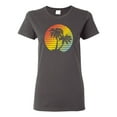thumbnail image 1 of Two Coconut Palm Trees Beach Sunset | Womens Pop Culture Graphic T-Shirt, Charcoal, Medium, 1 of 4