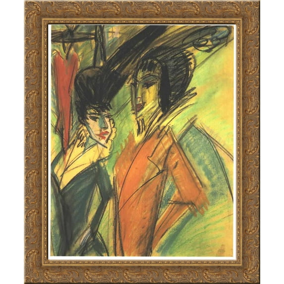 Two Cocottes 24x20 Gold Ornate Wood Framed Canvas Art by Ernst Ludwig Kirchner