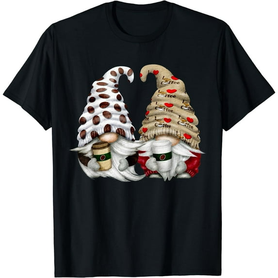 Two Coffee Lover Gnomes For Women And Men Who Loves Coffee T-Shirt Black Small