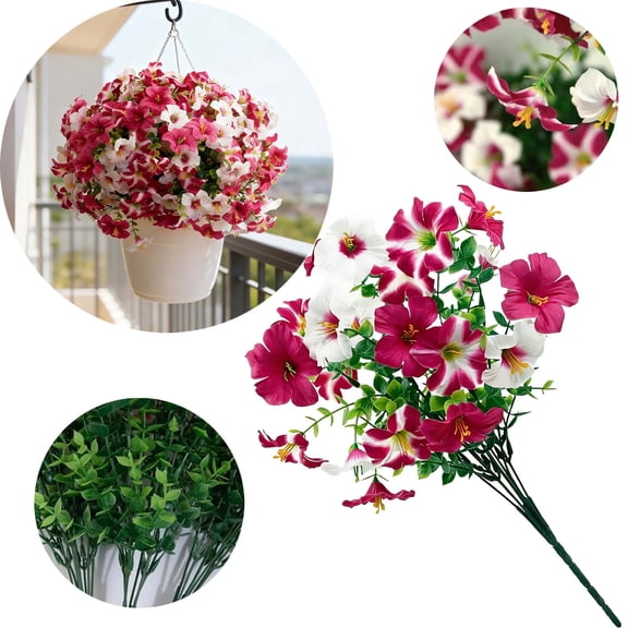 Two Color Artificial Faux Campanula Flowers for Outdoor Decoration, UV Resistant No Fade, for Home Garden Balcony Yard Porch Indoor Decor