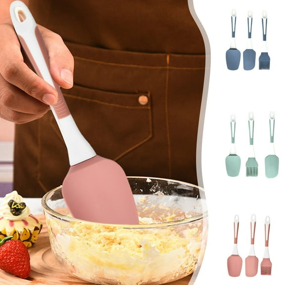 Two Color Baking Three Piece Set, Silicone Stirring Scraper Cream Spatula and Oil Brush Featuring Durable Kitchen Utensils for Cake Decorating and Pastry Making, Essential Baking Tool Blahzhy