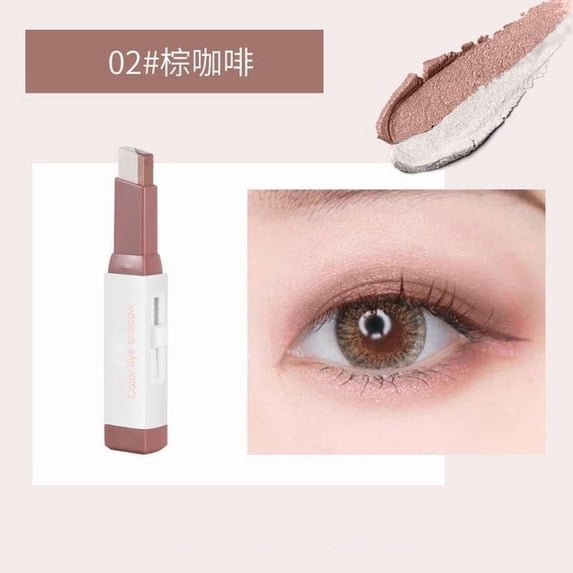 Two Color Eyeshadow Stick - Dual Ended Shadow Pencil for Gradient Eye Makeup Velvet Matte and Shimmer Long Lasting Waterproof Easy Blend Cream Stick for Women Beginners Daily Natural Eye Look