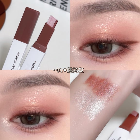 Two Color Eyeshadow Stick Dual Ended Shadow Pencil for Natural Gradient Eye Makeup, Velvet Matte and Shimmer Finish, Long Lasting Waterproof Smudge Proof, Easy Blend
