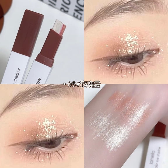 Two Color Eyeshadow Stick Dual Ended Shadow Pencil for Natural Gradient Eye Makeup, Velvet Matte and Shimmer Finish, Long Lasting Waterproof Smudge Proof, Easy Blend