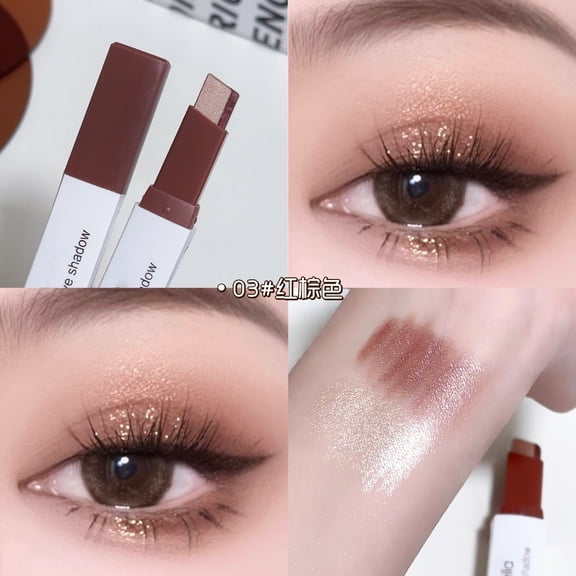 Two Color Eyeshadow Stick Dual Ended Shadow Pencil for Natural Gradient Eye Makeup, Velvet Matte and Shimmer Finish, Long Lasting Waterproof Smudge Proof, Easy Blend