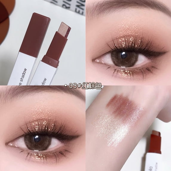Two Color Eyeshadow Stick Dual Ended Shadow Pencil for Natural Gradient Eye Makeup, Velvet Matte and Shimmer Finish, Long Lasting Waterproof Smudge Proof, Easy Blend